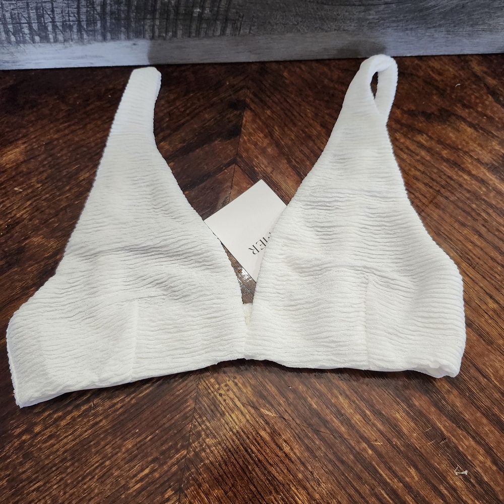 White Textured Triangle Bikini Top - Brand: